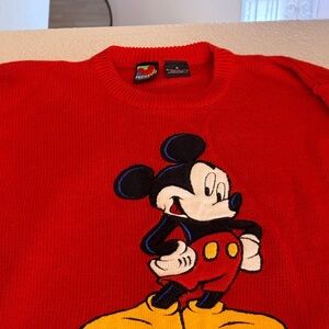 Disney Red Crewneck Sweater with Embroidered Mickey